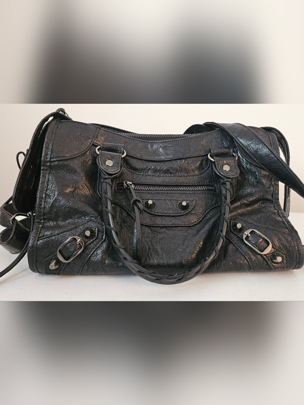Structured Black Satchel with Braided Handles